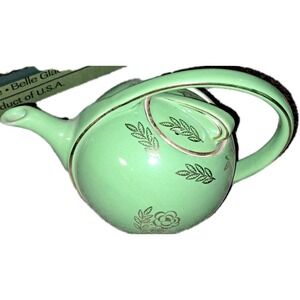 Vintage HALL China 6 Cup AIRFLOW TEAPOT #0452 Green Gold Leaf 1940s Flower
